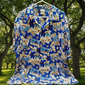 Disney  Mickey Mouse and Friends Blue Shirt with Tropical Print size L